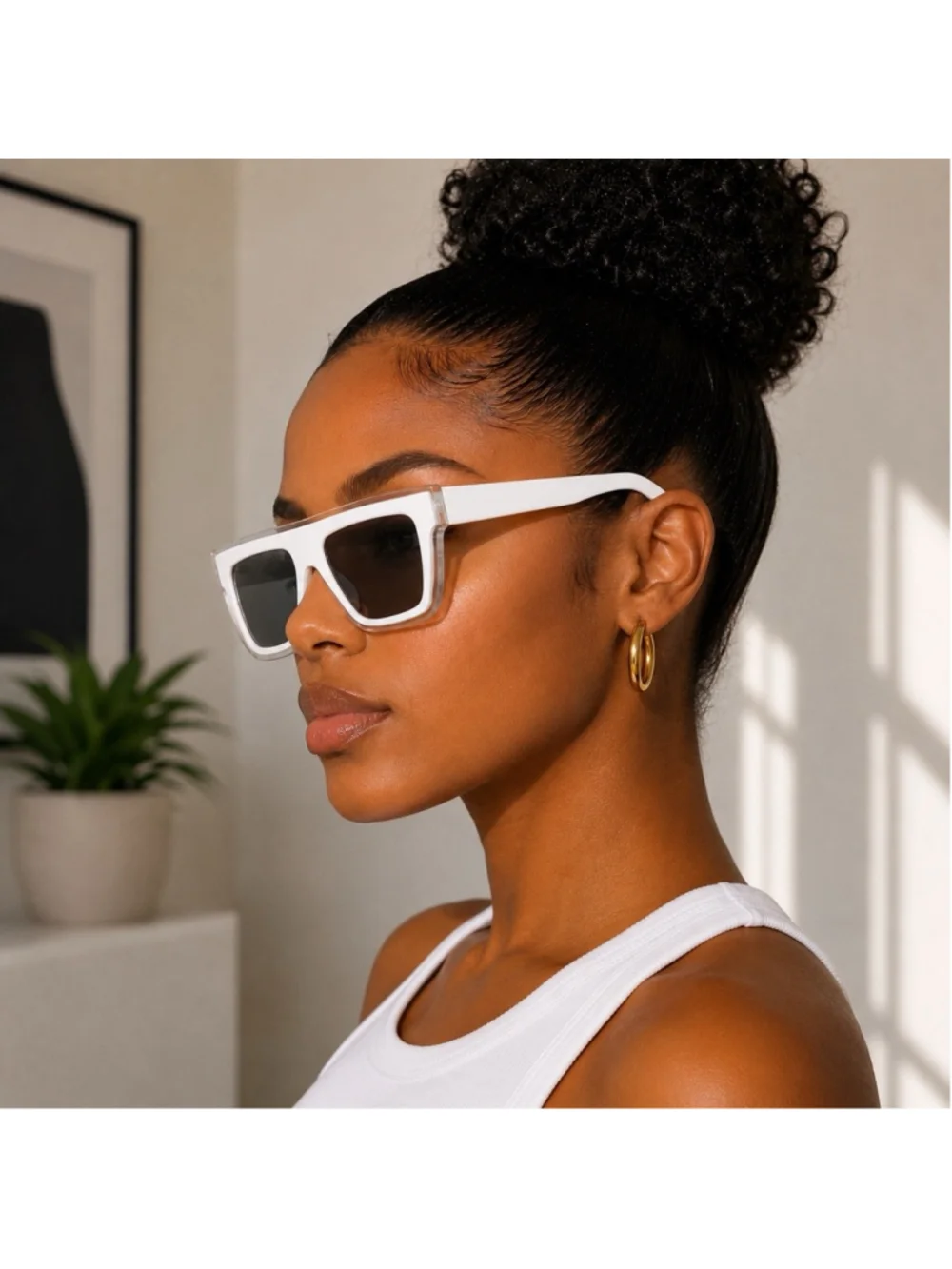 Retro White Shield Sunglasses Oversized Square Clear Frame Fashion Shades